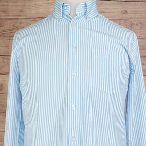 &Collar Shirt Mens M Blue Stripe Long Sleeve Button-Up Slim Fit Stretch Dress